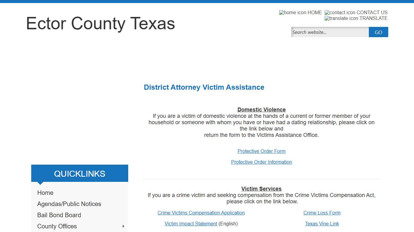 Welcome to Ector County District Attorney Victim Assistance Webpage!